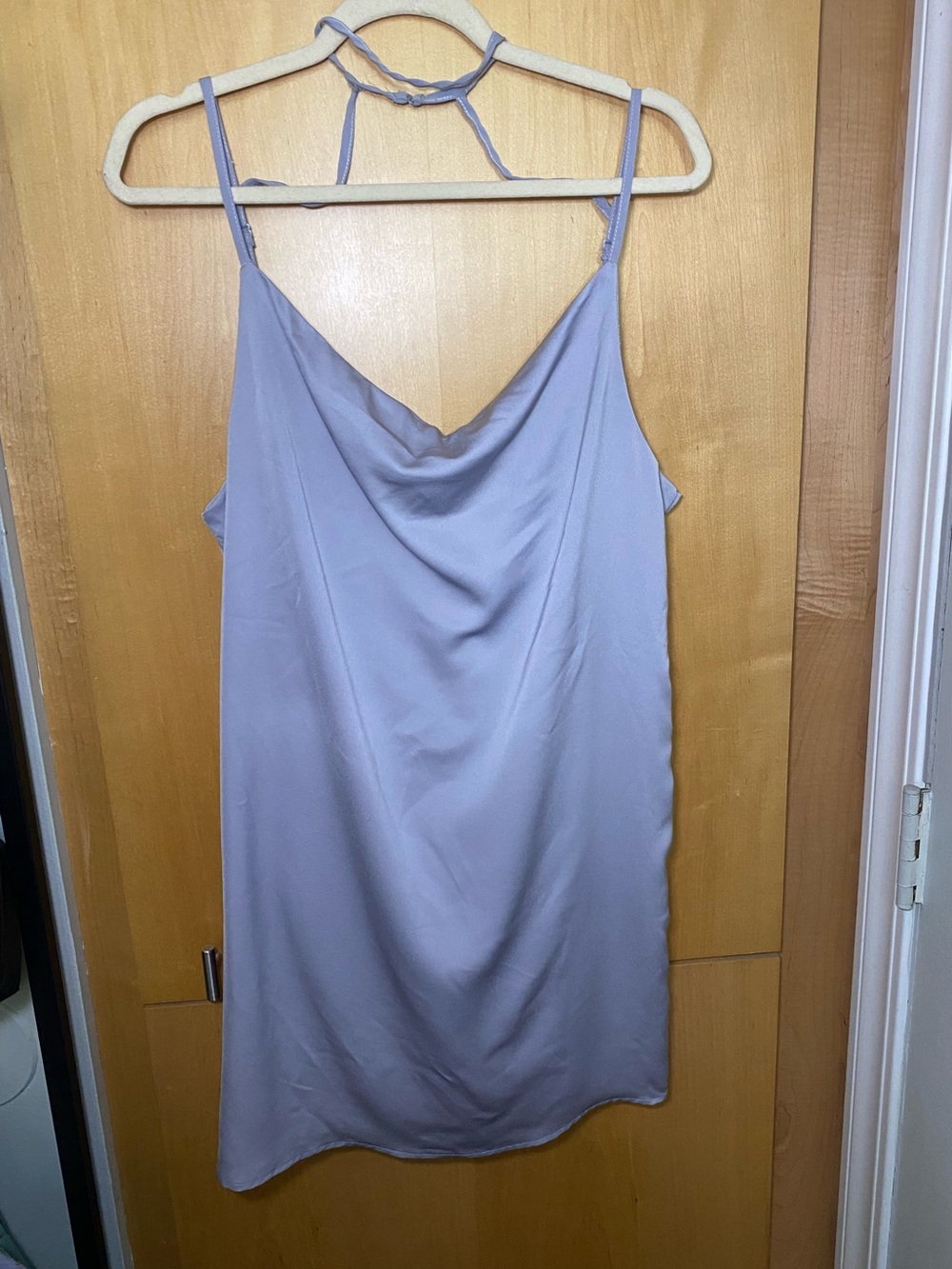 TOBI Silver Gray Blue Satin Cowl Neck Mini Slip Dress Choker Detail L